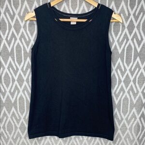 Chico’s Tank Knit Sleeveless Top with Sheer Collar Detail Black Size: 0